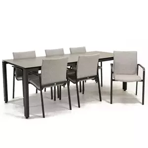 SUNS Tuinstoel Anzio dining Soft grey met GOA HPL 220 cm donker grijs