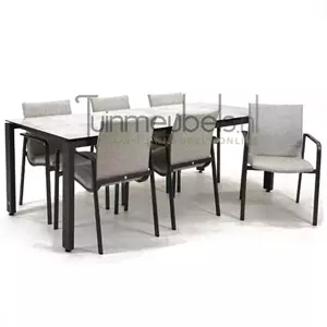 SUNS Tuinstoel Anzio dining Soft grey met GOA HPL 220 cm licht grijs