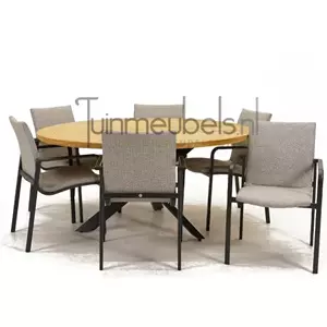 SUNS Tuinstoel Anzio dining Soft grey met Prado 160 cm teaktafel