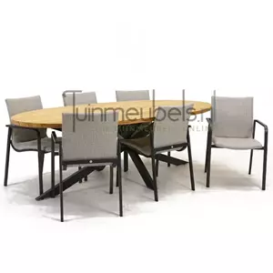 SUNS Tuinstoel Anzio dining Soft grey met Prado elips 240 cm teaktafel