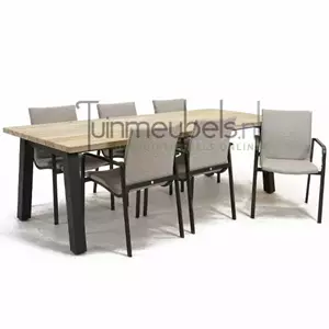 SUNS Tuinstoel Anzio dining Soft grey met Derby 240 cm teaktafel