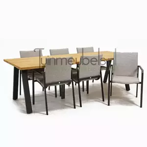 SUNS Tuinstoel Anzio dining Soft grey met Ambassador 240 cm teaktafel