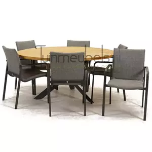SUNS Tuinstoel Anzio dining Light Antracite met Prado 160 cm teaktafel