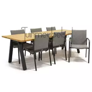 SUNS Tuinstoel Anzio dining Light Antracite met Ambassador 240 cm teaktafel