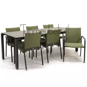 SUNS Tuinstoel Anzio dining Forest green met GOA HPL 220 cm donker grijs