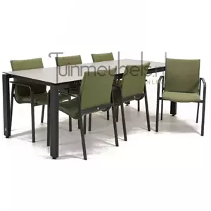 SUNS Tuinstoel Anzio dining Forest green met GOA HPL 220 cm licht grijs