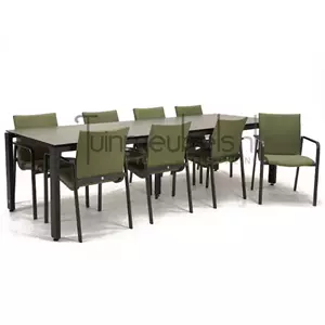 SUNS Tuinstoel Anzio dining Forest green met GOA HPL 280 donker grijs