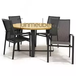 Vita Tuinstoel Delia grijs hoge rug met Basso 130 cm teaktafel