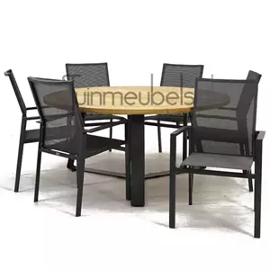 Vita Tuinstoel Delia grijs hoge rug met Basso 160 cm teaktafel