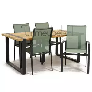 Vita Tuinstoel Delia amandel hoge rug met Alto 180 cm teaktafel