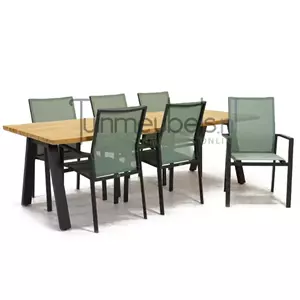 Vita Tuinstoel Delia amandel hoge rug met Ambassador 240 cm teaktafel
