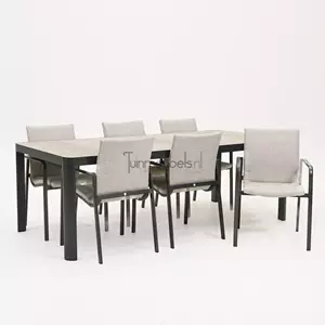 SUNS Tuinstoel Anzio dining Soft Grey met Castilla negro 220 x 100 cm