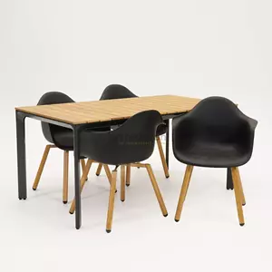 Lesli Living Tuinstoel Montreux zwart/hout met Arezzo tafel 160 x 90 cm