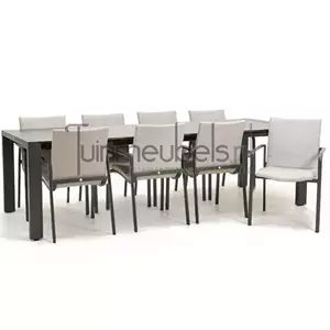 SUNS Tuinstoel Anzio soft grey 8 stoelen met rialto aluminium tafel 262 x 329 cm
