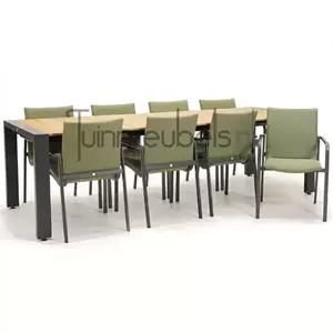SUNS Tuinstoel Anzio Forest Green 8 stoelen met rialto hout tafel 262 x 329 cm
