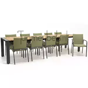 SUNS Tuinstoel Anzio Forest Green 10 stoelen met rialto hout tafel 262 x 329 cm