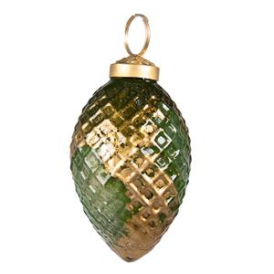 Clayre & Eef Kerstbal Ø 5 Cm Groen Goudkleurig Glas Kerstdecoratie Kerstversiering Kerstboomversiering Groen