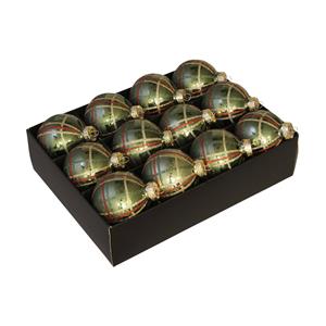 Othmar decorations 12x Stuks Luxe Glazen Gedecoreerde Kerstballen Groen Schotse Ruit 7,5 Cm - Kerstbal