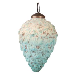 Clayre & Eef Kerstbal Ø 8 Cm Turquoise Beige Glas Metaal Kerstdecoratie Kerstversiering Kerstboomversiering Turquoise