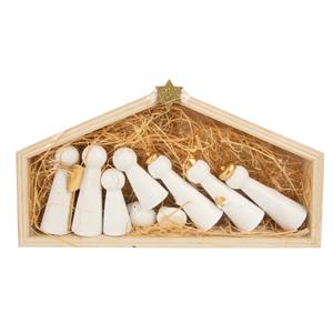 Cosy&Trendy Houten Kerststal/kerststalletje Inclusief Houten Poppetjes 24 Cm - Kerststallen