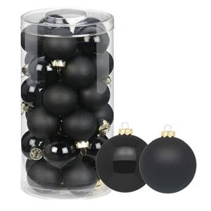 36x Stuks Glazen Kerstballen Zwart 4 Cm Glans En Mat - Kerstbal