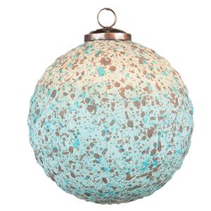 Clayre & Eef Kerstbal Ø 15 Cm Turquoise Beige Glas Metaal Kerstboomversiering Kerstversiering Kerstdecoratie Turquoise