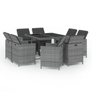 VidaXL 9-delige Tuinset Met Kussens Poly Rattan Grijs