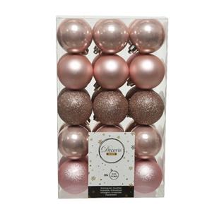 Decoris 30x Stuks Kunststof Kerstballen Lichtroze (Blush) 6 Cm Glans/mat/glitter - Kerstbal