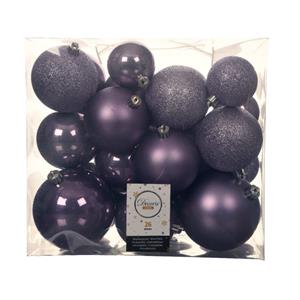 Decoris 26x Stuks Kunststof Kerstballen Heide Lila Paars 6-8-10 Cm Glans/mat/glitter - Kerstbal