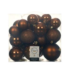 Decoris 26x Stuks Kunststof Kerstballen Kaneel Bruin 6-8-10 Cm Glans/mat/glitter - Kerstbal