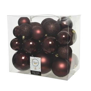 Decoris 26x Stuks Kunststof Kerstballen Mahonie Bruin 6-8-10 Cm Glans/mat/glitter - Kerstbal