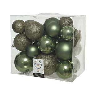 Decoris 26x Stuks Kunststof Kerstballen Mos Groen 6-8-10 Cm Glans/mat/glitter - Kerstbal