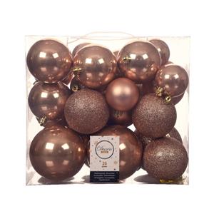 Decoris 26x Stuks Kunststof Kerstballen Toffee Bruin 6-8-10 Cm Glans/mat/glitter - Kerstbal
