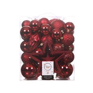 Decoris Set Van 49x Stuks Kunststof Kerstballen Met Ster Piek Rood Mix - Kerstbal