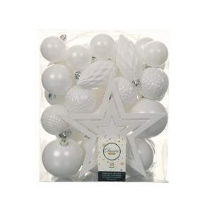 Decoris Set Van 49x Stuks Kunststof Kerstballen Met Ster Piek Wit Mix - Kerstbal