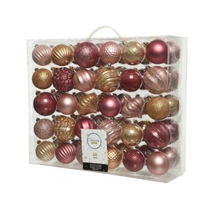 Decoris 60x Stuks Kunststof Kerstballen Roze/bruin Mix 6 En 7 Cm - Kerstbal