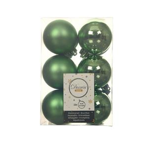 Decoris 12x Stuks Kunststof Kerstballen Groen 6 Cm Glans/mat - Kerstbal