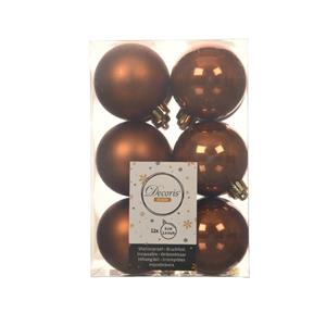 Decoris 12x Stuks Kunststof Kerstballen Kaneel Bruin 6 Cm Glans/mat - Kerstbal