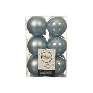 Decoris 12x Stuks Kunststof Kerstballen Lichtblauw 6 Cm Glans/mat - Kerstbal