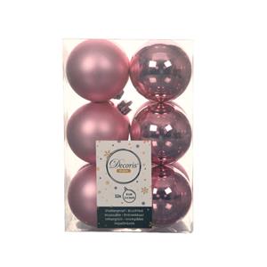 Decoris 12x Stuks Kunststof Kerstballen Lippenstift Roze 6 Cm Glans/mat - Kerstbal