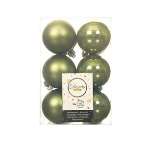 Decoris 12x Stuks Kunststof Kerstballen Mos Groen 6 Cm Glans/mat - Kerstbal