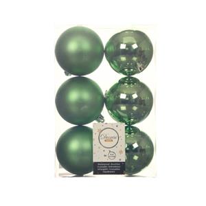 Decoris 6x Stuks Kunststof Kerstballen Groen 8 Cm Glans/mat - Kerstbal