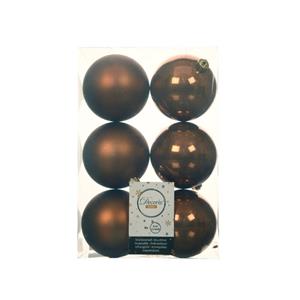 Decoris 6x Stuks Kunststof Kerstballen Kaneel Bruin 8 Cm Glans/mat - Kerstbal