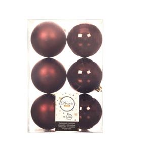 Decoris 6x Stuks Kunststof Kerstballen Mahonie Bruin 8 Cm Glans/mat - Kerstbal