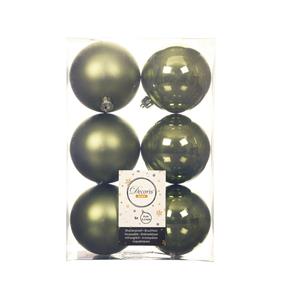 Decoris 6x Stuks Kunststof Kerstballen Mos Groen 8 Cm Glans/mat - Kerstbal