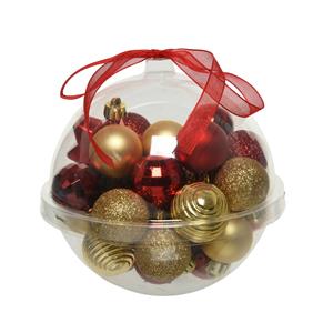 Decoris 30x Stuks Kleine Kunststof Kerstballen Rood/donkerrood/goud 3 Cm - Kerstbal