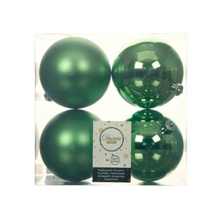 Decoris 4x Stuks Kunststof Kerstballen Groen 10 Cm Glans/mat - Kerstbal