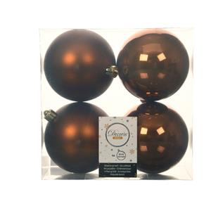 Decoris 4x Stuks Kunststof Kerstballen Kaneel Bruin 10 Cm Glans/mat - Kerstbal