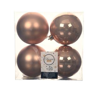 Decoris 4x Stuks Kunststof Kerstballen Toffee Bruin 10 Cm Glans/mat - Kerstbal