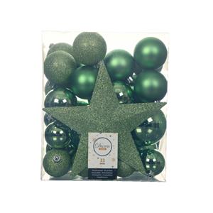 Decoris Set Van 33x Stuks Kunststof Kerstballen Met Ster Piek Groen Mix - Kerstbal